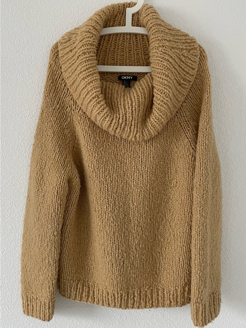 DKNY Camel/Tan Cowl-Neck Chunky Knit Sweater